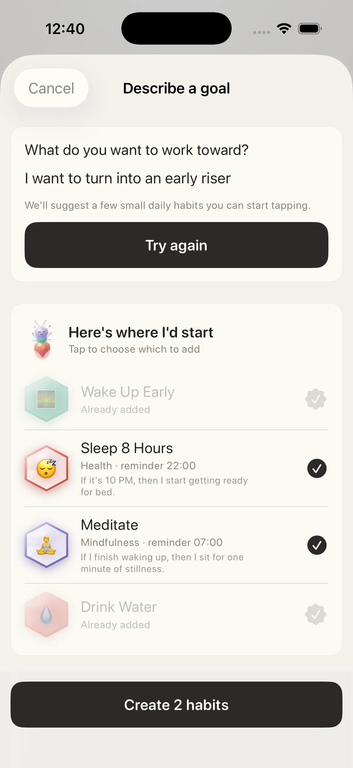 Habitants suggesting small daily habits for becoming an early riser