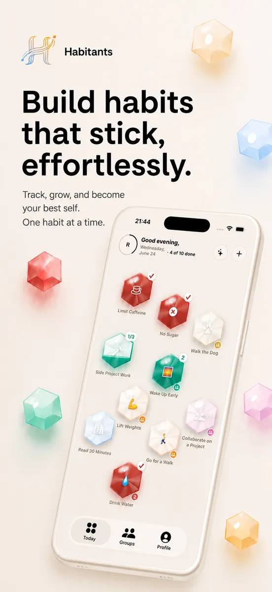 Build habits that stick: tapping jewels to fill them with color