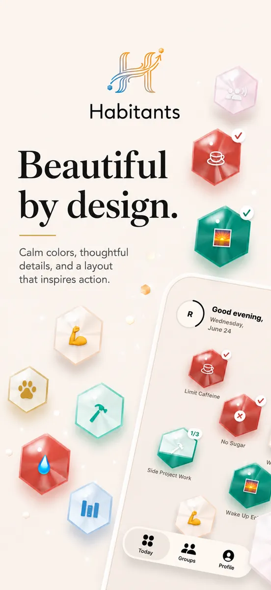 Beautiful by design: calm colors and faceted jewels