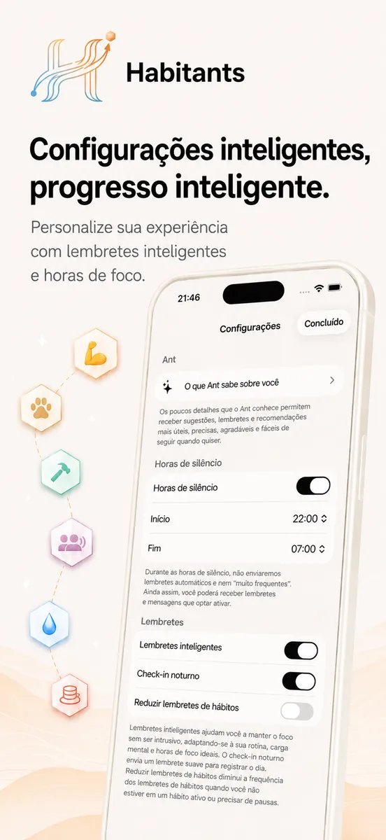 Ajustes inteligentes: cutucadas inteligentes e horas de silêncio